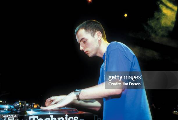 Money of New Zealand competes during the 2001 DMC World DJ Mixing Championship final at the Hammersmith Apollo in London, England.
