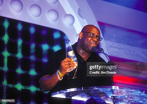 Carl Cox accepts the Award for 'Outstanding Contribution to Worldwide Dance Music' at the 2001 Dancestar Awards at Alexandra Palace on June 6, 2001...