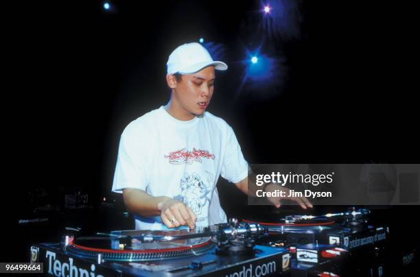 Beware of Hong Kong competes during the 2001 DMC World DJ Mixing Championship final at the Hammersmith Apollo in London, England.