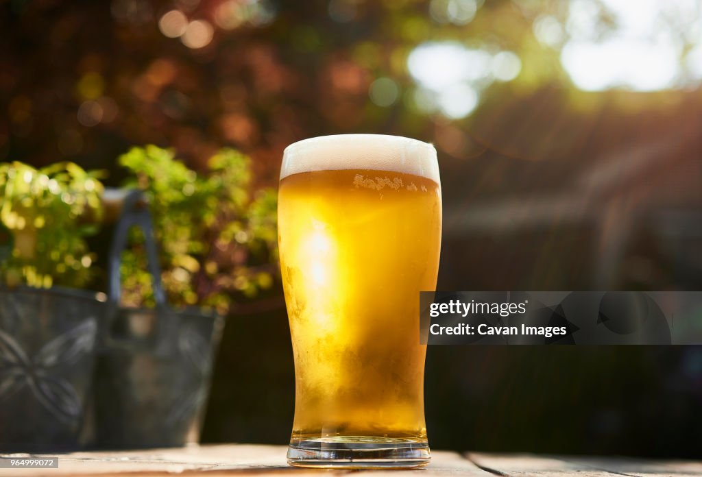 Close-up of beer on table