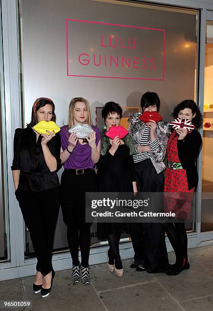 Charlotte Dellal, Lulu Guinness, Erin O'Connor and Jasmine Guinness attend the opening of Lulu Guinness' first temporary shop - 'Kissed by Lulu...