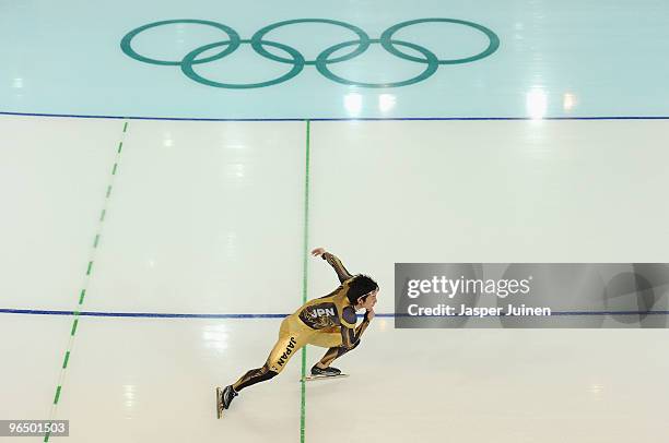 Yuya Oikawa of Japan practices during speed skating previews at the Richmond Olympic Oval ahead of the Vancouver 2010 Winter Olympics on February 8,...