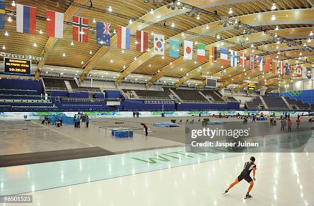 General view during speed skating previews at the Richmond Olympic Oval ahead of the Vancouver 2010 Winter Olympics on February 8, 2010 in Vancouver,...
