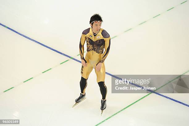 Yuya Oikawa of Japan prepares during speed skating previews at the Richmond Olympic Oval ahead of the Vancouver 2010 Winter Olympics on February 8,...