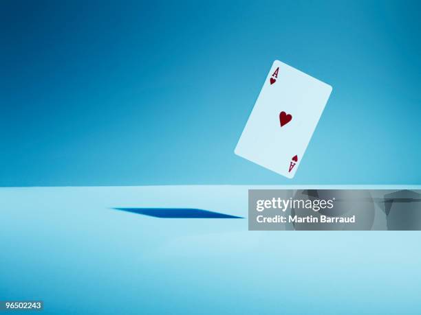 ace of hearts playing card in mid-air - ace bildbanksfoton och bilder