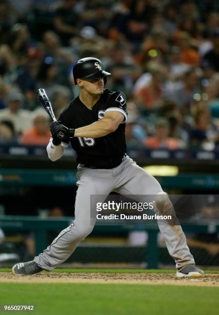 Adam Engel of the Chicago White Sox bats against the Detroit Tigers at Comerica Park on May 25, 2018 in Detroit, Michigan.