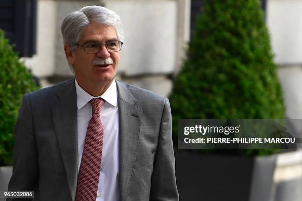Spanish Minister of Foreign Affairs Alfonso Maria Dastis arrives for a debate on a no-confidence motion at the Lower House of the Spanish Parliament...