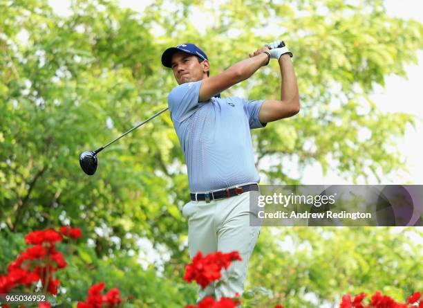 Matteo Manassero of Italy tees off on the 16th hole during day two of the Italian Open at Gardagolf CC on June 1, 2018 in Brescia, Italy.