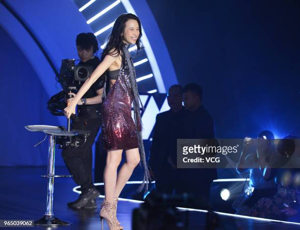 Singer Karen Mok performs on the stage in concert at Prosper Center on May 31, 2018 in Beijing, China.