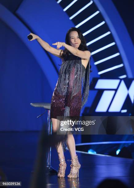 Singer Karen Mok performs on the stage in concert at Prosper Center on May 31, 2018 in Beijing, China.