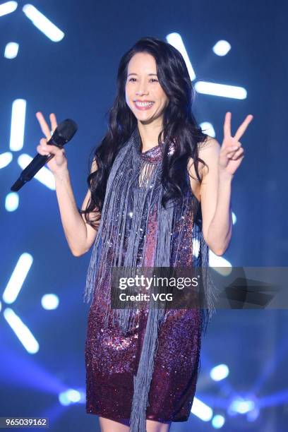 Singer Karen Mok performs on the stage in concert at Prosper Center on May 31, 2018 in Beijing, China.