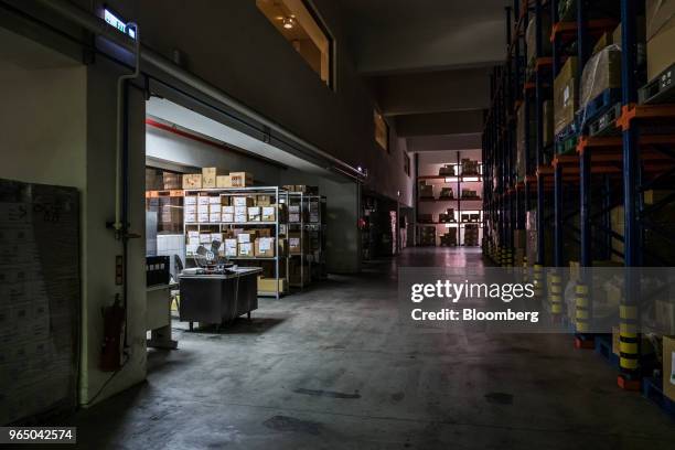 Boxes sit on shelves in a warehouse at the Kavalan Single Malt Whisky distillery in Yilan County, Taiwan, on Thursday, Jan. 25, 2018. Kavalan is the...