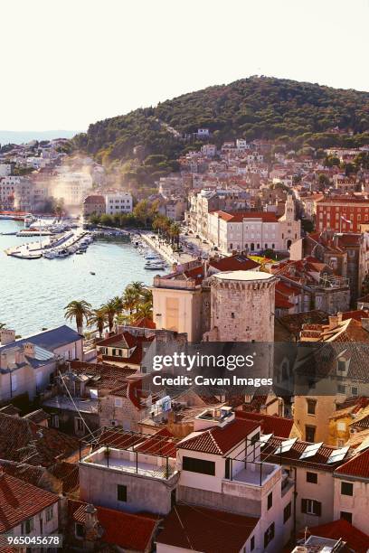 high angle view of buildings in town - split croatia stock pictures, royalty-free photos & images