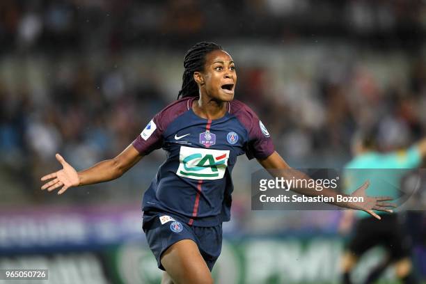 Marie Antoinette Katoto of Paris celebrates scoring during the Women's French National Cup Final match between Paris Saint Germain and Lyon at La...