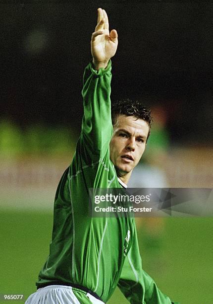 Joy for Republic of Ireland goalscorer Ian Harte during the FIFA 2002 World Cup play-off match against Iran played at Lansdowne Road in Dublin,...