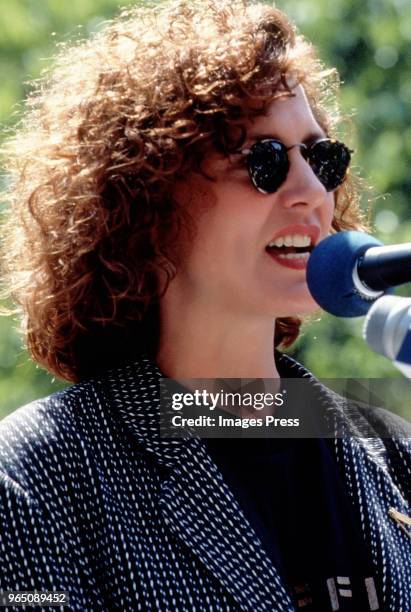 Christine Lahti speaks at a rally to Save the N.E.A., the National Endowment for the Arts, circa 1990 in New York City.