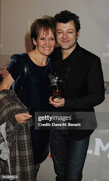 Lorraine Ashbourne and Andy Serkis with his Best Actor Award attend the London Evening Standard British Film Awards 2010, at The London Film Museum...