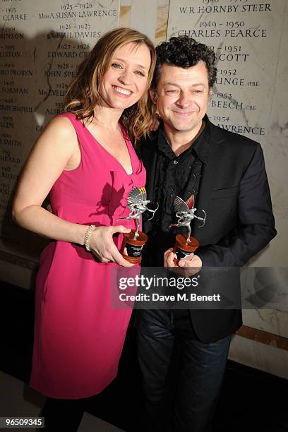 Anne-Marie Duff with her Best Actress Award and Andy Serkis with his Best Actor Award attend the London Evening Standard British Film Awards 2010, at...