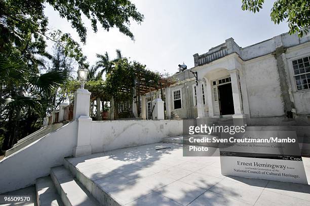 Sign reads: Ernest Hemingway house, work under construction of the National Council of Cultural Heritage at the Finca Vigia, on March 29, 2006 in...