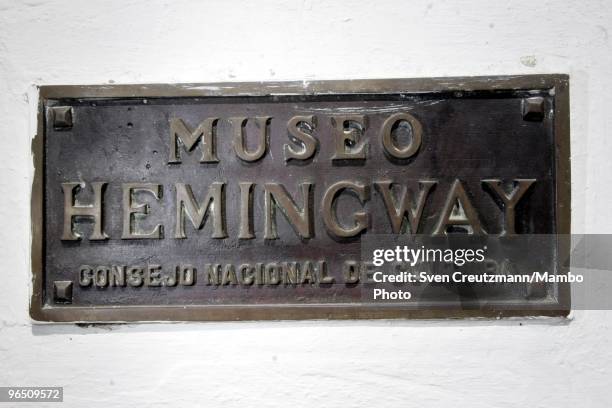 The sign at the entrance of the Hemingway museum at the Finca Vigia, on March 29, 2006 in Havana, Cuba. The Hemingway Finca Vigia, now turned into a...