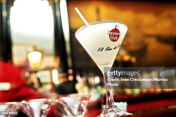 Daiquiri rum cocktail stand on the bar at the Restaurant El Floridita bar, on October 27 in Havana, Cuba. The American writer and journalist...