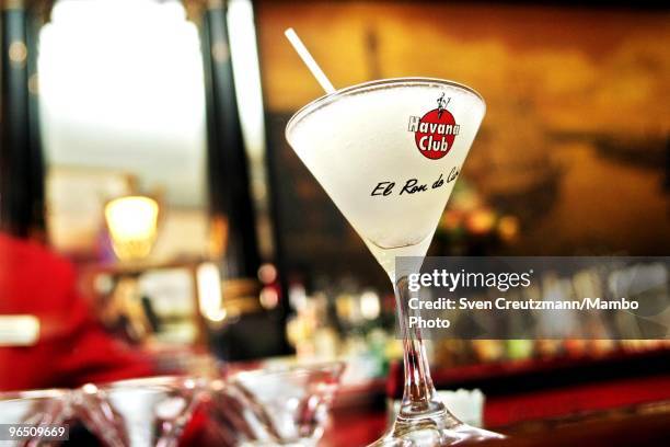 Daiquiri rum cocktail stand on the bar at the Restaurant El Floridita bar, on October 27 in Havana, Cuba. The American writer and journalist...