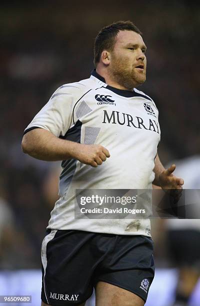 Allan Jacobsen of Scotland in action during the RBS Six Nations Championship match between Scotland and France at Murrayfield Stadium on February 7,...