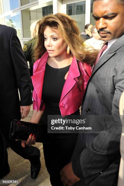 LaToya Jackson leaves the courthouse adjacent to Los Angeles International Airport after the arraingment of Dr Conrad Murray on February 8, 2010 in...