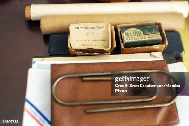 Office utilities on a desk, in the Ernest Hemingway�s house at the Finca Vigia, on November 11, 2002 in Havana, Cuba. The Hemingway Finca Vigia, home...