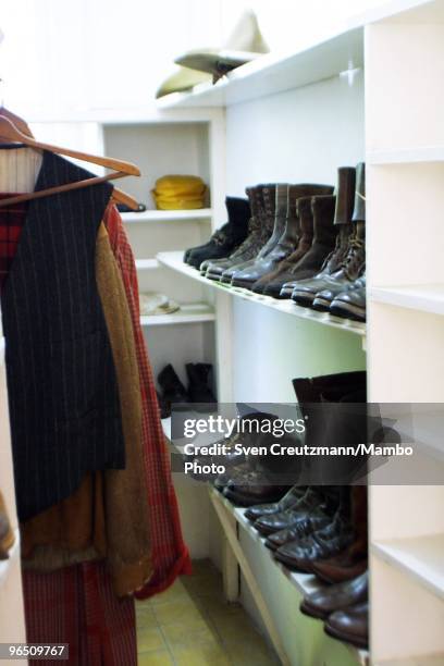 Boots and shoes in a chamber in the Ernest Hemingway house at the Finca Vigia, on November 11, 2002 in Havana, Cuba. The Hemingway Finca Vigia, home...