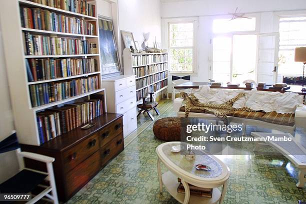 Hunting trophy, the skin of a Leopard, lies on the couch of a room in the Ernest Hemingway house at the Finca Vigia, on November 11, 2002 in Havana,...