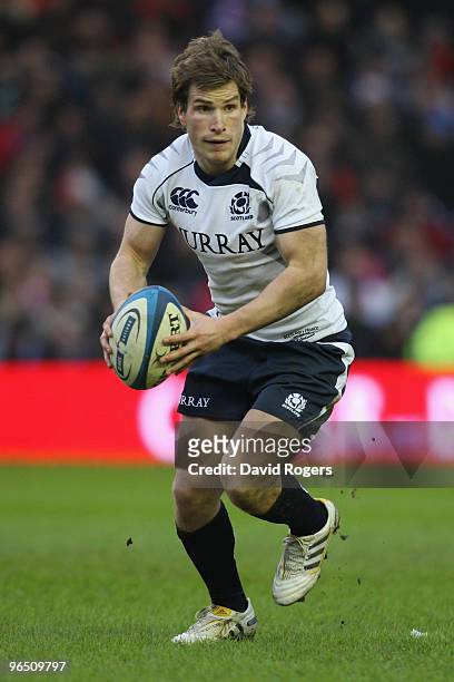 Phil Godman of Scotland in action during the RBS Six Nations Championship match between Scotland and France at Murrayfield Stadium on February 7,...