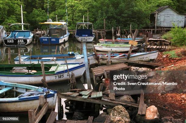 Cuban boats in the little fishermen village Cojimar, on June 13 in Havana, Cuba. The American writer and journalist Ernest Hemingway, who lived...