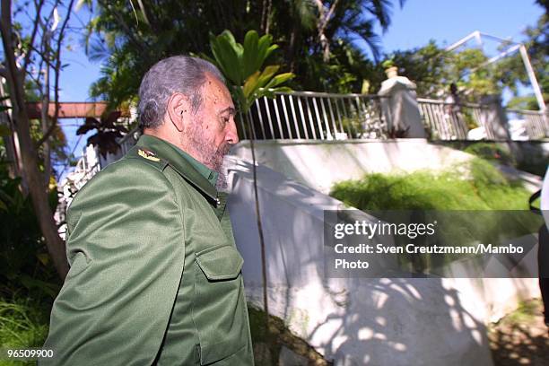 Fidel Castro, Cuba�s head of State and Party, walks past Hemingway�s house after signing a treaty between Cuba and the USA in which Cuba compromises...