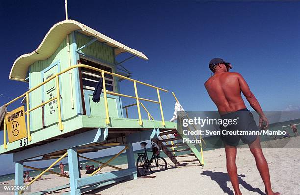 Lifeguard at Miami Beach, where Greg Hemingway and his friend Robert Kyle used to work as lifeguards in the 1950s, on September 25 in Miami, USA....