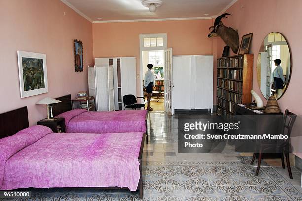 The bedroom of Ernest Hemingway at the Finca Vigia, on January 6, 2007 in Havana, Cuba. The Hemingway Finca Vigia, now turned into a museum, has been...