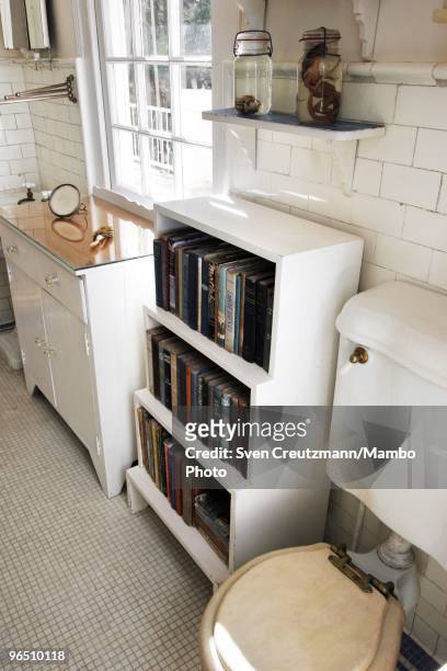 Lizard in a glass with formaldehyde stands atop a shelf in the bathroom of Ernest Hemingway�s house at the Finca Vigia, on January 6, 2007 in Havana,...