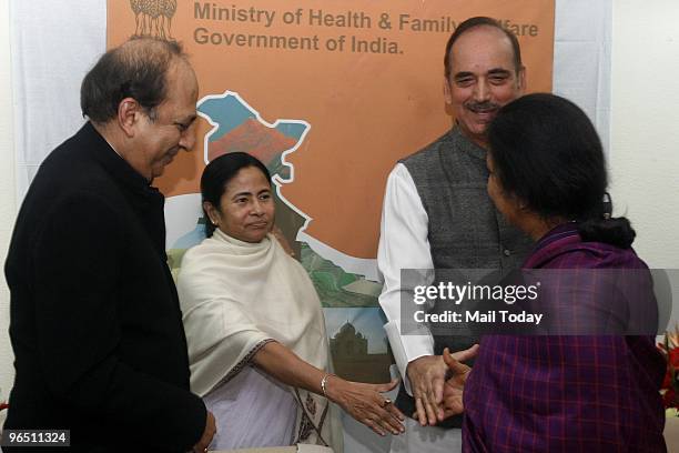 Union Railways Minister Mamata Banerjee and Health Minister Ghulam Nabi Azad witnessing an MoU signing between the ministries in New Delhi on Friday,...