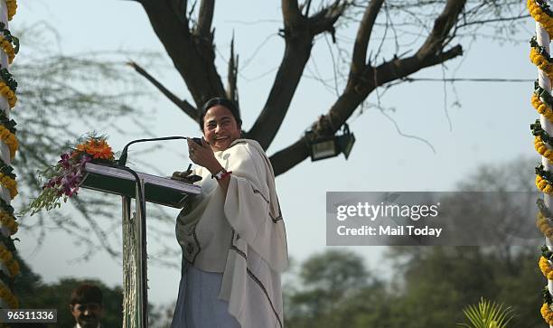 Union Railways minister Mamata Banerjee during a pre-budget interaction with representatives of Trade '& ' Industry and Chambers of Commerce in New...