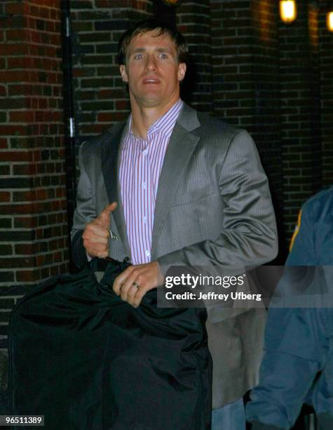 Of Superbowl 2010 Drew Brees visits "Late Show With David Letterman" at the Ed Sullivan Theater on February 8, 2010 in New York City.