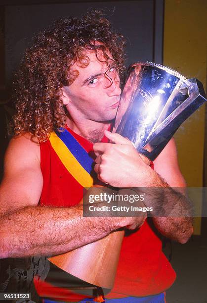 John Platten of South Australia holds the trophy after winning the 1992 State of Origin match between South Australia and Victoria at Football Park...