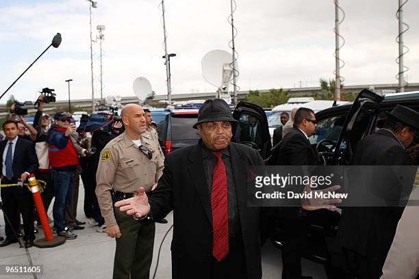 Joe Jackson talks to the media as the Jackson family arrives to the County of Los Angeles Airport Branch Courthouse to watch the arraignment of Dr....