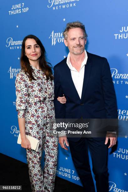 Rachel Ramras and Hugh Davidson attend Premiere Of Paramount Network's "American Woman" - Arrivals at Chateau Marmont on May 31, 2018 in Los Angeles,...