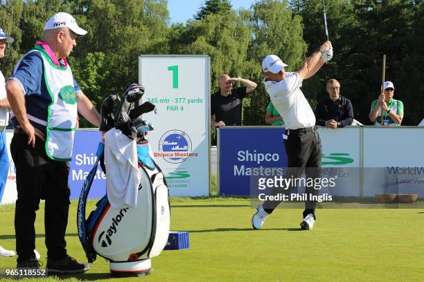 Paul McGinley of Ireland in action during Day One of The Shipco Masters Promoted by Simons Golf Club at Simons Golf Club on June 1, 2018 in...
