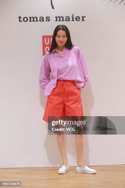 South Korean model Jang Yoon-Ju attends the photocall for the 'Uniqlo' tomas maier collection launch on May 31, 2018 in Seoul, South Korea.