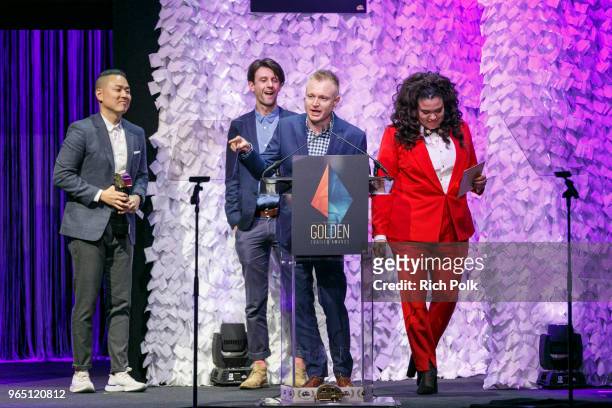 Award recipients of Best Independent Trailer, I, TONYA "HATERS" - NEON - ZEALOT on stage at the 19th Annual Golden Trailer Awards held at The Theatre...