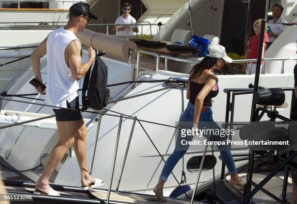 Real Madrid football player Cristiano Ronaldo and Georgina Rodriguez are seen boarding a yacht on June 1, 2018 in Marbella, Spain.