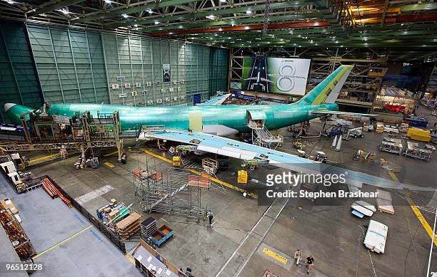 Boeing 747 jets are built in the company's factory February 8, 2009 at Paine Field in Everett, Washington. The 747-8 is the largest jumbo jet Boeing...