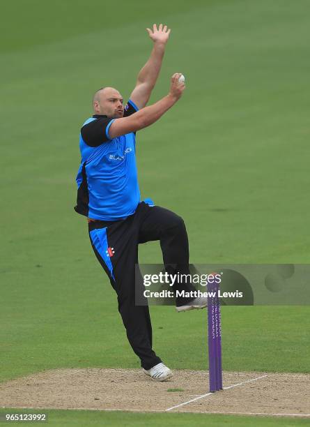 Joe Leach of Worcestershire in action during the Royal London One-Day Cup match between Nottinghamshire nad Worcestershire at Trent Bridge on June 1,...