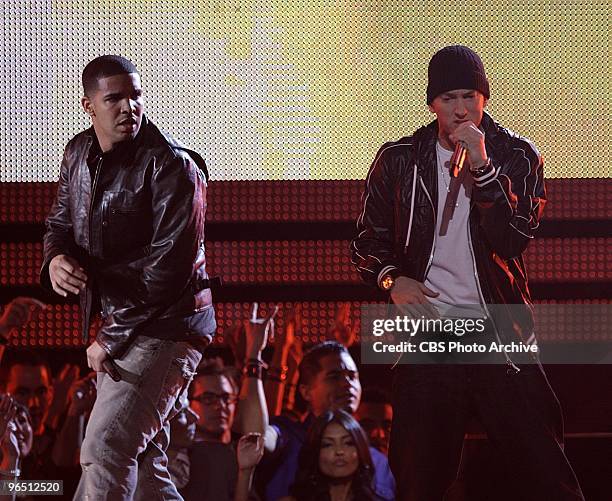 Eminem and Drake perform at THE 52ND ANNUAL GRAMMY AWARDS, being broadcast live from STAPLES Center in Los Angeles, Sunday, Jan. 31 on the CBS...